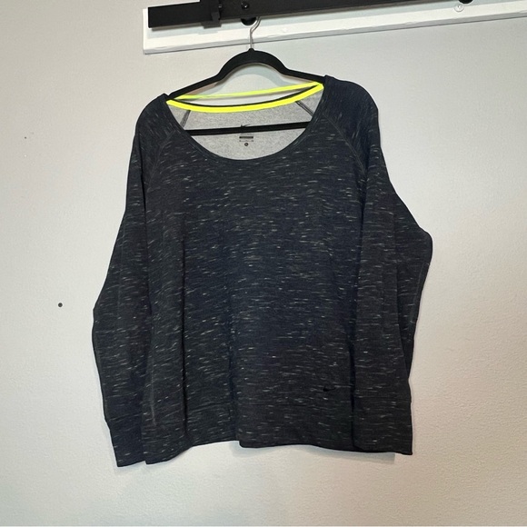 Nike Dri-Fit Women Gym Epic Fleck Pullover Sweatshirt XL Navy Lime Green - Picture 1 of 9
